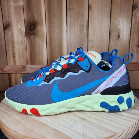 Nike React Element 55 SE Shoes Mens 10 Gray Blue Volt Lifestyle Sneakers - Picture 1 of 10